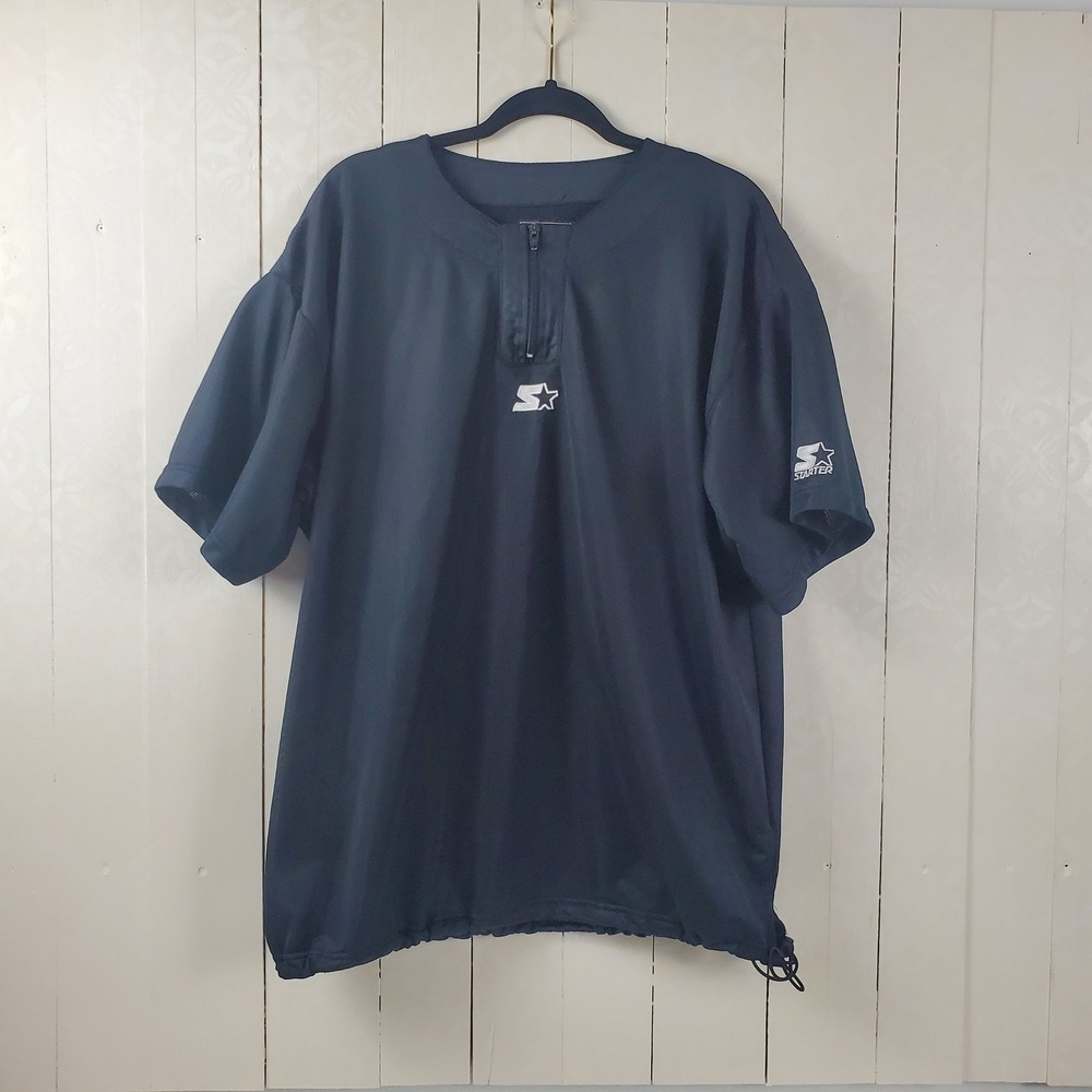 Vintage Starter Mens Black Quarter Zip Short Sleeve Windbreaker Pullover Large
